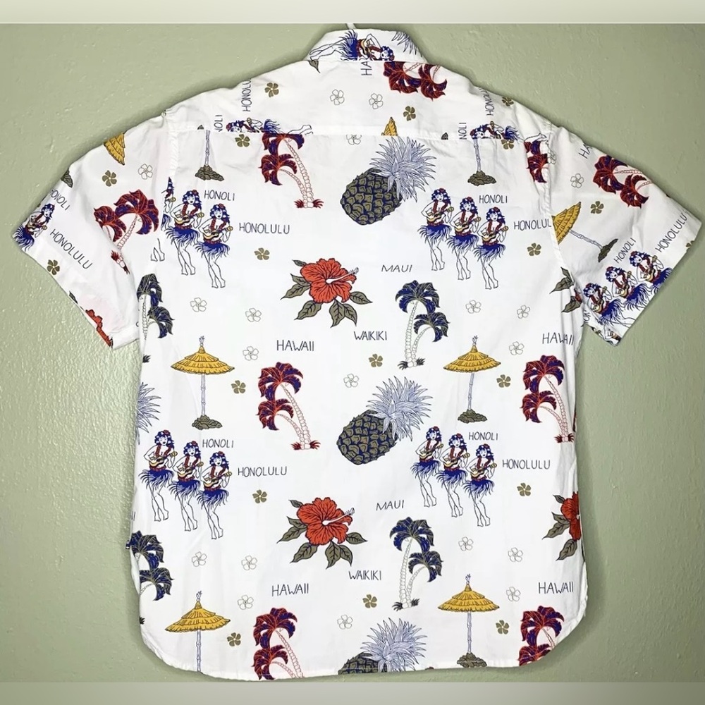 Zip Code Ricky Singh Mens XL Slim White Floral Dancing Hula Girl Hawaiian Shirt - Picture 5 of 5